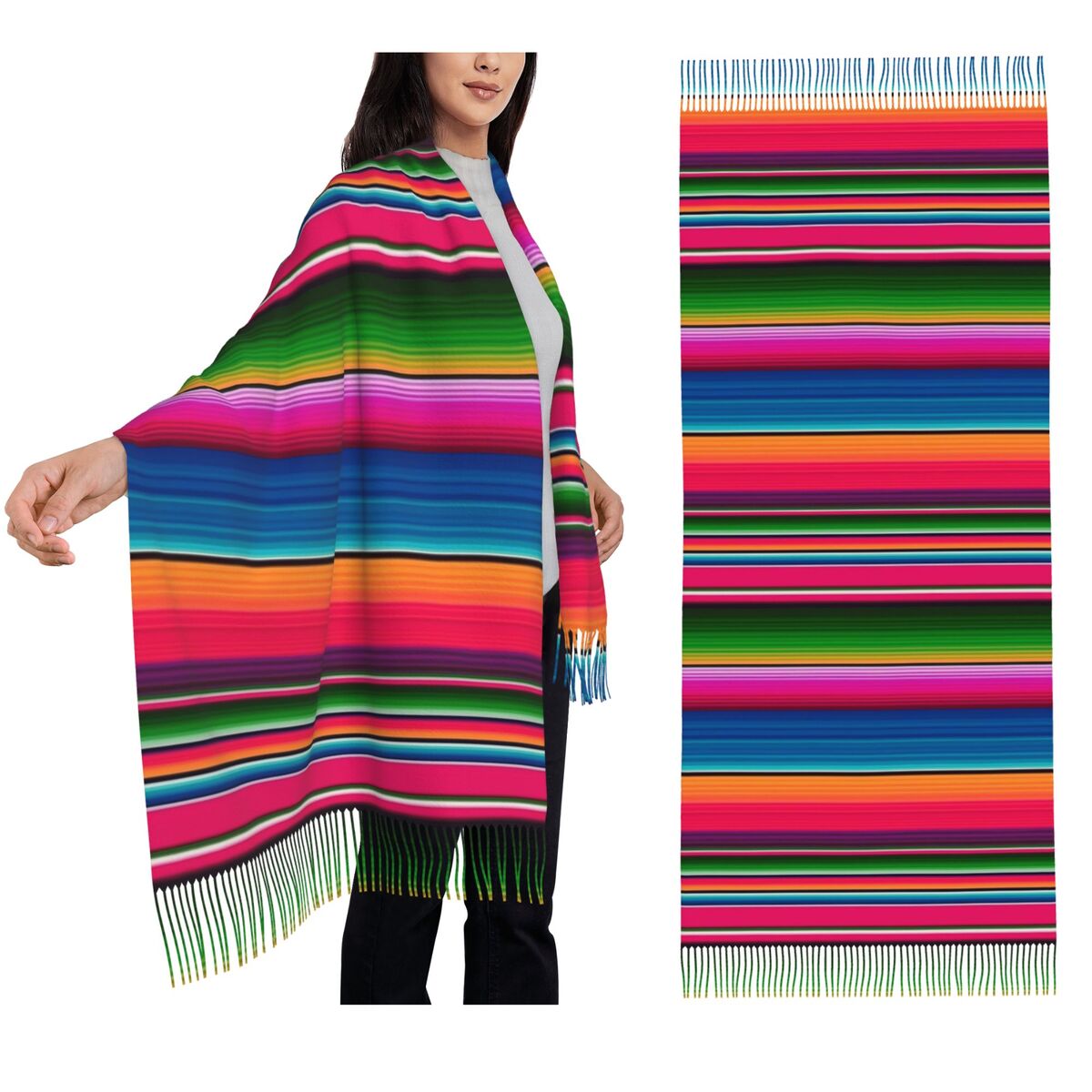 Woven Scarf Blanket - Manta mexicana a rayas Fiesta Serape