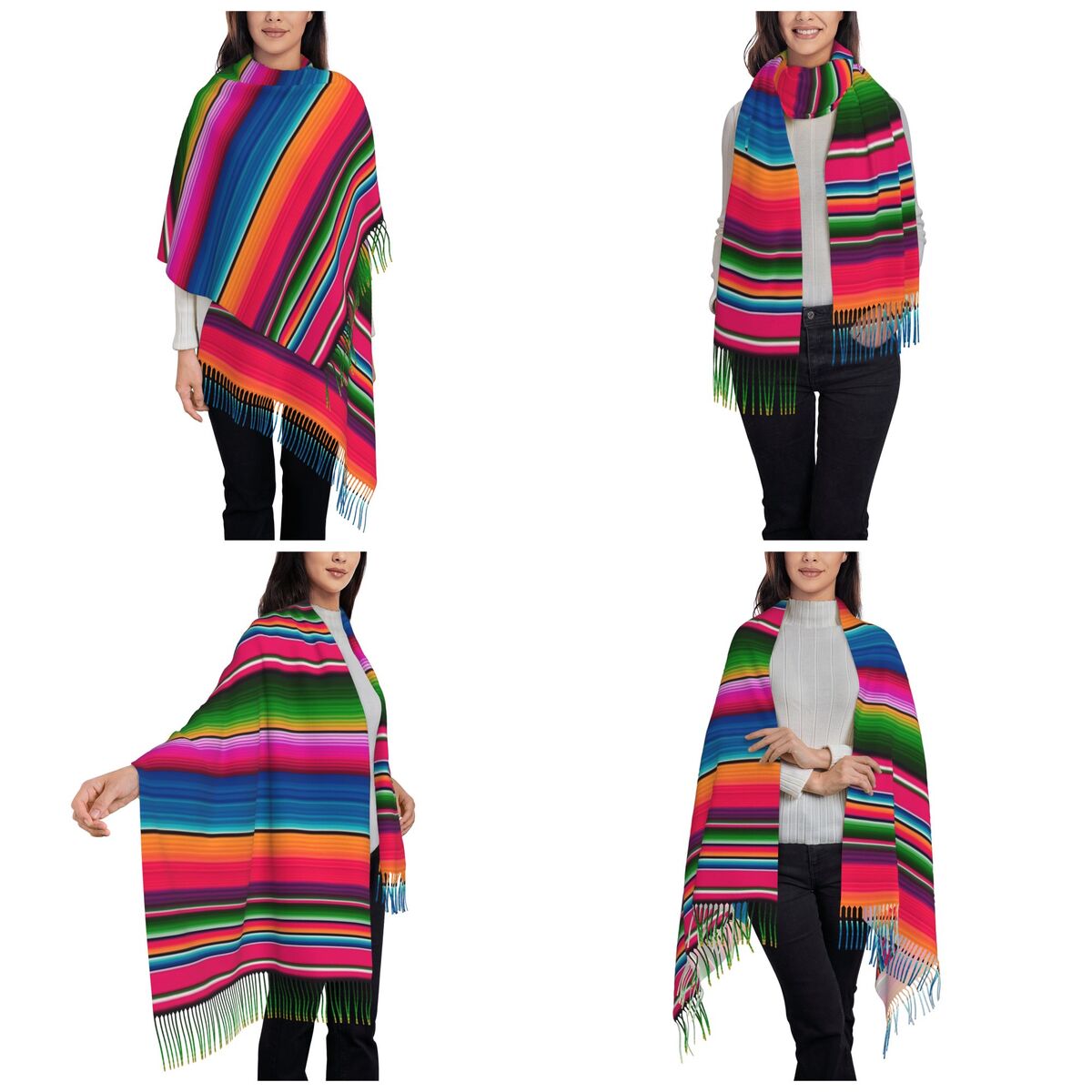Manta mexicana a rayas Fiesta  - Woven Scarf Blanket reseña y precio