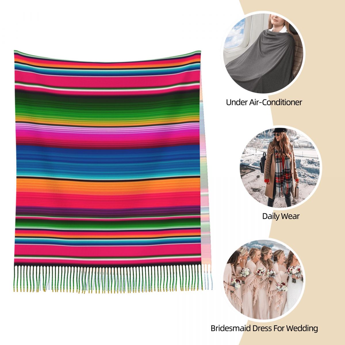 Manta mexicana a rayas Fiesta  - Woven Scarf Blanket reseña y precio