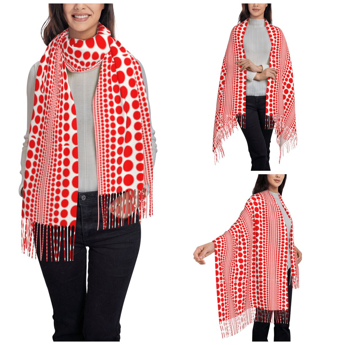 Bufanda de lunares rojos con d - Infinity Scarf Knit reseña y precio